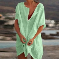 Bazyrey Womens Dužina lakta ženska V-izrez Solid bluza Modni labavi tunički majica zelena 2xl