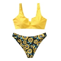 GDFUN Ženski suncokret za ispis Visoko rez dva bikinija kupaći kupaći kostimi kupaći kostim