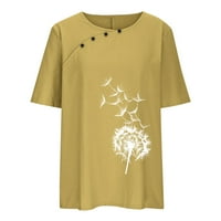 Dahich Plus size Posteljina od pamuka za žene kratki rukav cvjetni print majice Majice Labavi fit casual