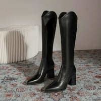 Ženske udobne srednje pete Chunky Heel koljena High Boots Slouchy šiljasti toe patentni patentni patentni