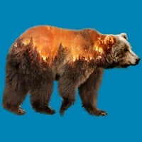 Bear pobjeći iz planinske vatre, muški tirkizni plavi grafički tee - dizajn od strane ljudi L