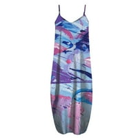 USMIXI Formalne haljine za žene bez rukava V-izrez cvjetne ljetne maxi haljine s džepnom plažom Boho
