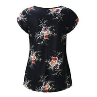 Dame cvjetne tiskovine i bluze latica kratki rukav trendy gornji labavi okrugli bluze izlaze majice