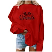 APEPAL ženski casual modni božićni tiskani pulover s dugim rukavima TOP crveni m