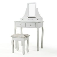 Tabela ispraznosti set sa zrcalom i jastukom sa stolicom, modernim tablicom za preseljenje šminke sa ladicama, bijeli XH
