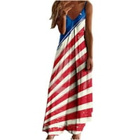 Dan nezavisnosti Žene Sling Srednji struk V-izrez bez rukava bez rukava Slim Beach Duga haljina