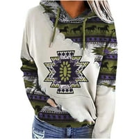 Štednjaka za ženske pulover džepa vrpca vrhova TEATERTERN Vintage etnički grafički print dugih rukava