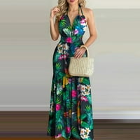 Outfmvch ženske haljine tropsko print Halter Letter Maxi haljina bez rukava haljina na plaži