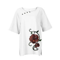 Tking modni ženski gumb s kratkim rukavima okrugli vrat plus veličine vrhova ljetni casual cvjetni vrhovi