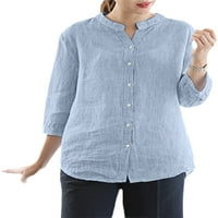 Niuer Dame vrhove prugastih košulja gumb dolje bluza labava tunika majica rukav plavi 4xl
