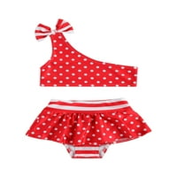 Seyurigaoka Toddler Djevojka Polka Dot Bow Top i suknja Swimshorts Swimshorts Swimshorts set