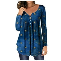 Bohemijski vrhovi za žene Ženska Ležerna majica Print tiskani dugih rukava izrez ruched pulover bluza