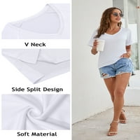 Ženska majica plus veličina kratkih rukava Summer Soild Color Casual Tunic Tops Deep V izrez TO-majice