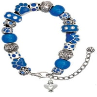Delight nakit silvertone mini srcu sa izrezom Blue Paw Print narukvica na narukvicu, 7 + 2