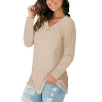 DTIDTPE bluze za žene, ženska bluza pamučna boja V pulover pulover Solid boja dugih rukava ženska bluza