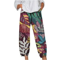 Olingen Žene Štampanje hlače za gležnjeve cvjetne grafičke pokete Ljetne casual elastične pantalone