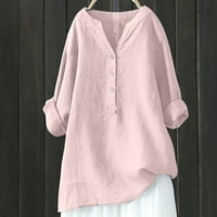 Amidoa ženske vrhove casual posteljine labave fit t majice V CATT Gumb Up čvrste bluze plus veličine