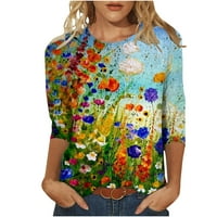 Sawvnm Plus Veličina Ženska modna tiskana labava majica rukava Bluza Okrugli vrat Ležerne prilike Holiday