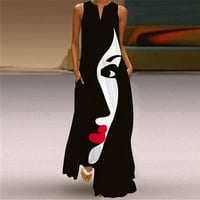 Labakihah haljine za žene Žene Ljetni casual bez rukava V izrez Maxi Loose haljina Boho Beach Dug Senderss