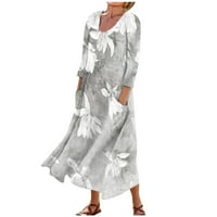 Ljetna haljina za žene za žene Ležerne prilike za ženu Ležerne prilike tiskane dreke za rukav sivi XL