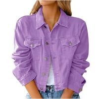 Jean jakna Ženska rastegnuta obrezana duga rukava isključi dugme za ovratnik niz traper jaknu Fall Cardigan