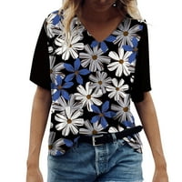 Majice za žene Modni majica V-izrez cvjetni ispisani casual kratkih rukava Top majica TOP bluza