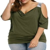 Uerlsty plus veličina Ženska hladno rame Tunic Tops V izrez Casual majica dame bluza