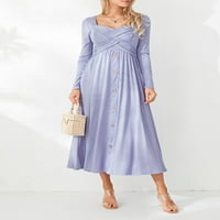 Sprifallbaby Women Ljeto Ležerne prilike Midi haljina Tipka za križ u boji V-izrez A-line haljina modna