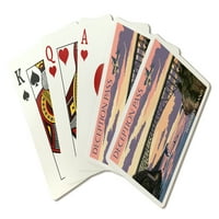 Otok Whidbey, Washington, prolazni most, Sunset Scena, lamparska preša, premium igraće kartice, paluba