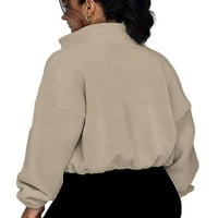 Haite Dame Polar Duks s dugim rukavima Zip up fleece usjeva jakna za žene stalak ovratnik Khaki XL