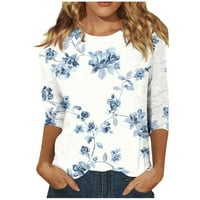Vrhovi za žene casual tri četvrtine rukava cvjetni print okrugli vrat labavi majice pulover top bluza