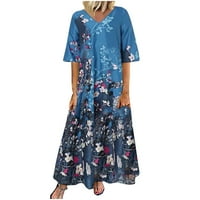 Žene Ljeto plus veličina cvjetne haljine Vintage V izrez Flowy kaftan haljina labava haljina za odmor
