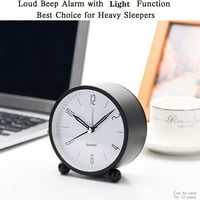 Modni jednostavan digitalni okrugli metalni alarm ClockSilent Sweep DRUGE NOĆNI SAT, CRNI