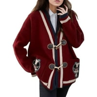 Pimfylm Cardigan džemperi za žene Ženske džempere CARDIGAN Lagana prevelika crvena jedna veličina