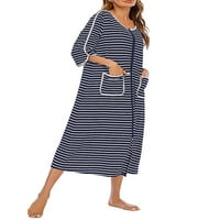 Ženski patentni ogrtački haljini haljine Stripes mekani ogrtač s tri četvrtine sa džepovima noćna odjeća