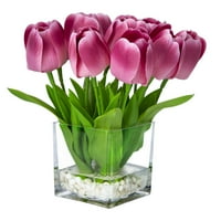 XMAY poklon umjetno cvijeće Tulip cvjetni aranžman u vazi - lažni cvijeći svileni tulipani centar