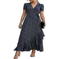 Žene Ljeto Ležerne prilike Midi haljina Polka Dot Print Ruffle Haljina kratkih rukava sa pojasom