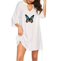 Haljine za žene Ženska modna leptir Print V-izrez Kratka bluza za blube za plažu Žene Ženske vrhove