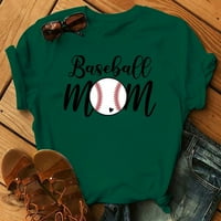 Ženske majice Ženska moda Casual Baseball Majčin dan tiskani okrugli vrat kratkih rukava Top bluza tamnozelena