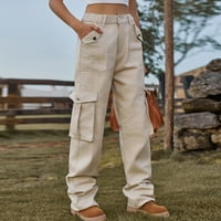 Lenago Ženski visokog dizala čičak traperice modni proljetni ljetni džepni gumb Srednji strukske hlače