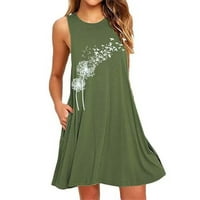 Ženske haljine Ljetne haljine za djevojčice A-line posada Bodysuit ugrađena džepa vojska zelena 4xl