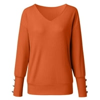V-izrez čvrste bluze za slobodno vrijeme ljetnih rukava za žene narančasto 3xl