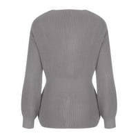 Ženska zimska pulover džemper modni džemper s dugim rukavima V-izrez Džemper GREY XXL