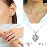 Carat Oblik srca Simulirani dijamant Solitaire Fini nakit Set-Privezak sa 18 lanca, minđuše, prsten u 18K bijeli pozlaćeni nakit set za žene, veličine za žene, veličine, 12