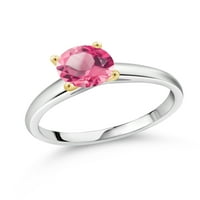 Gem Stone King 1. CT okrugli ružičasti Mystic Topaz 10k bijeli i žuti zlatni prsten