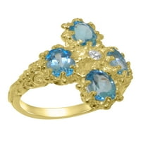 Britanci napravio 18k žuti zlatni prirodni dijamant i plavi Topaz Womens Promise Ring - Opcije veličine