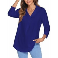 Žene V izrez Čvrsti bluze Dugih rukava Majica Radna odjeća Tunike Slobodne fit vrhove