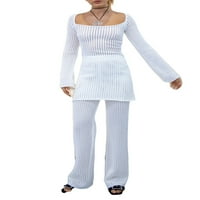 SprifAllBaby Women Pletete hlače, pune boje visoke struke duge ravne pantalone Ležerne prilike za zabavu