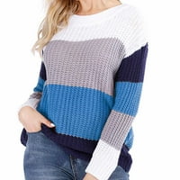 Ženska lagana posada džemper s dugim rukavima pulover casual pletene gornje plave veličine s