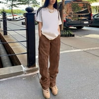 HHEI_K Ženska modna ležerna puna boja isprana traper multi-džepne kombinezone hlače za žene za žene